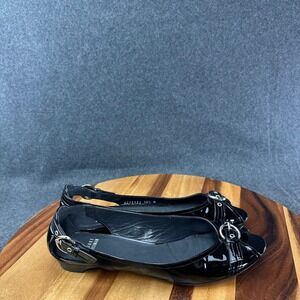 Stuart Weitzman Black Leather Chitchat Peep Toe Flats Buckle 10.5N